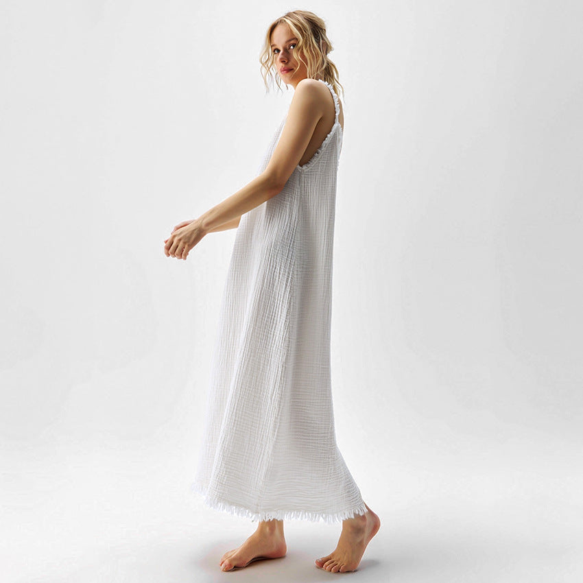Double-layer Crepe Cotton White Split Dress