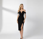 Model wearing Charleston Off-Shoulder Bandage Dress