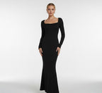 Model wearing Long-Sleeve Square-Neck Classic Maxi Dress