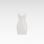 Model wearing Sculptured Cleopatra Low Cut Mini Dress