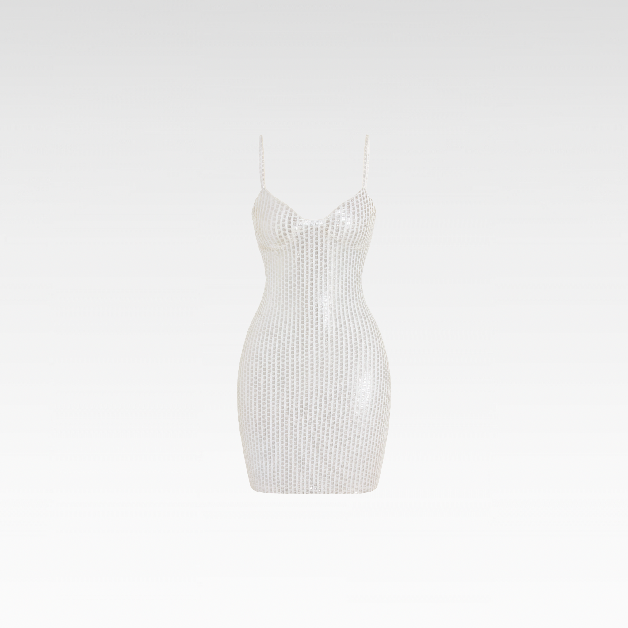 Model wearing Sculptured Cleopatra Low Cut Mini Dress