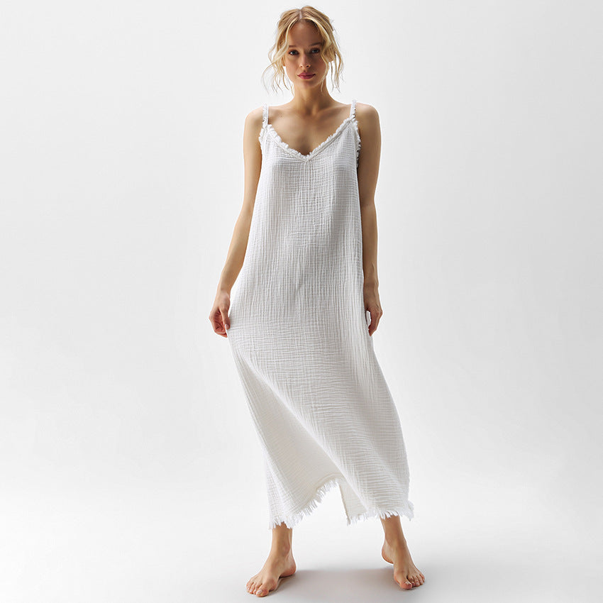 Double-layer Crepe Cotton White Split Dress